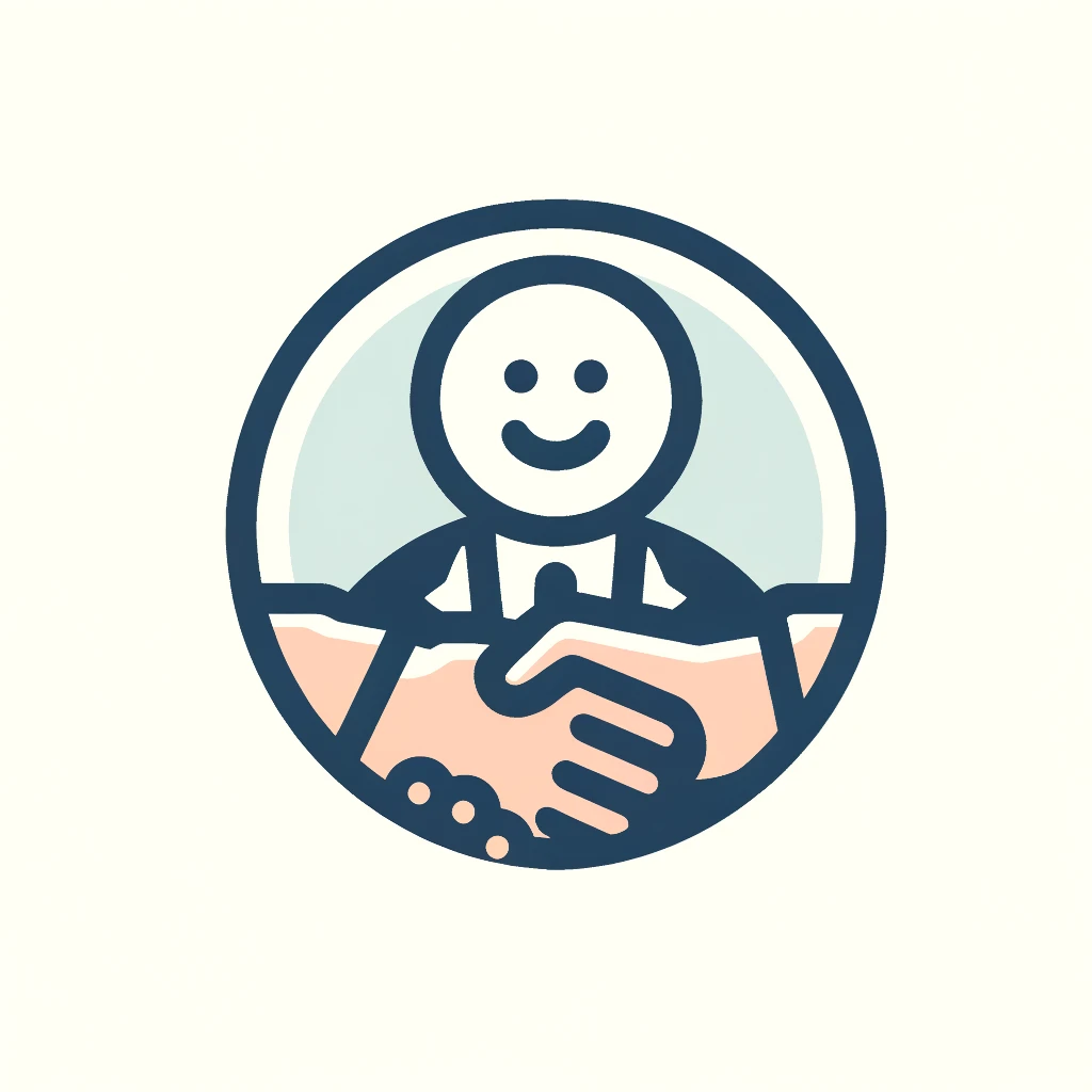 DALL·E 2024-12-04 08.29.57 - Create an icon for professional and supportive services, showing a handshake or a smiling figure offering help, in a cohesive, modern design style wit