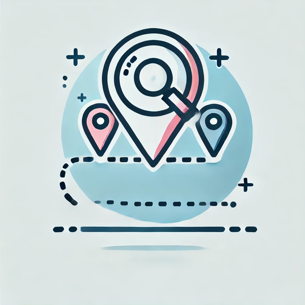 DALL·E 2024-12-04 08.29.59 - Create an icon for tracking international money transfers, showing a magnifying glass and a dotted line leading to a location pin, in a cohesive, mode