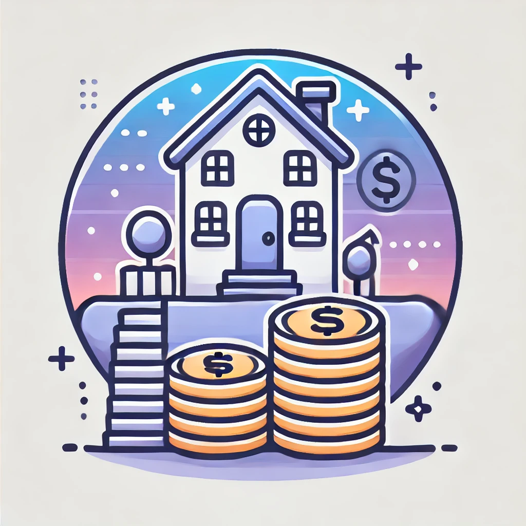 DALL·E 2024-12-04 08.30.00 - Create an icon for real estate investment abroad, featuring a small house and a stack of coins, in a cohesive, modern design style with a solid white