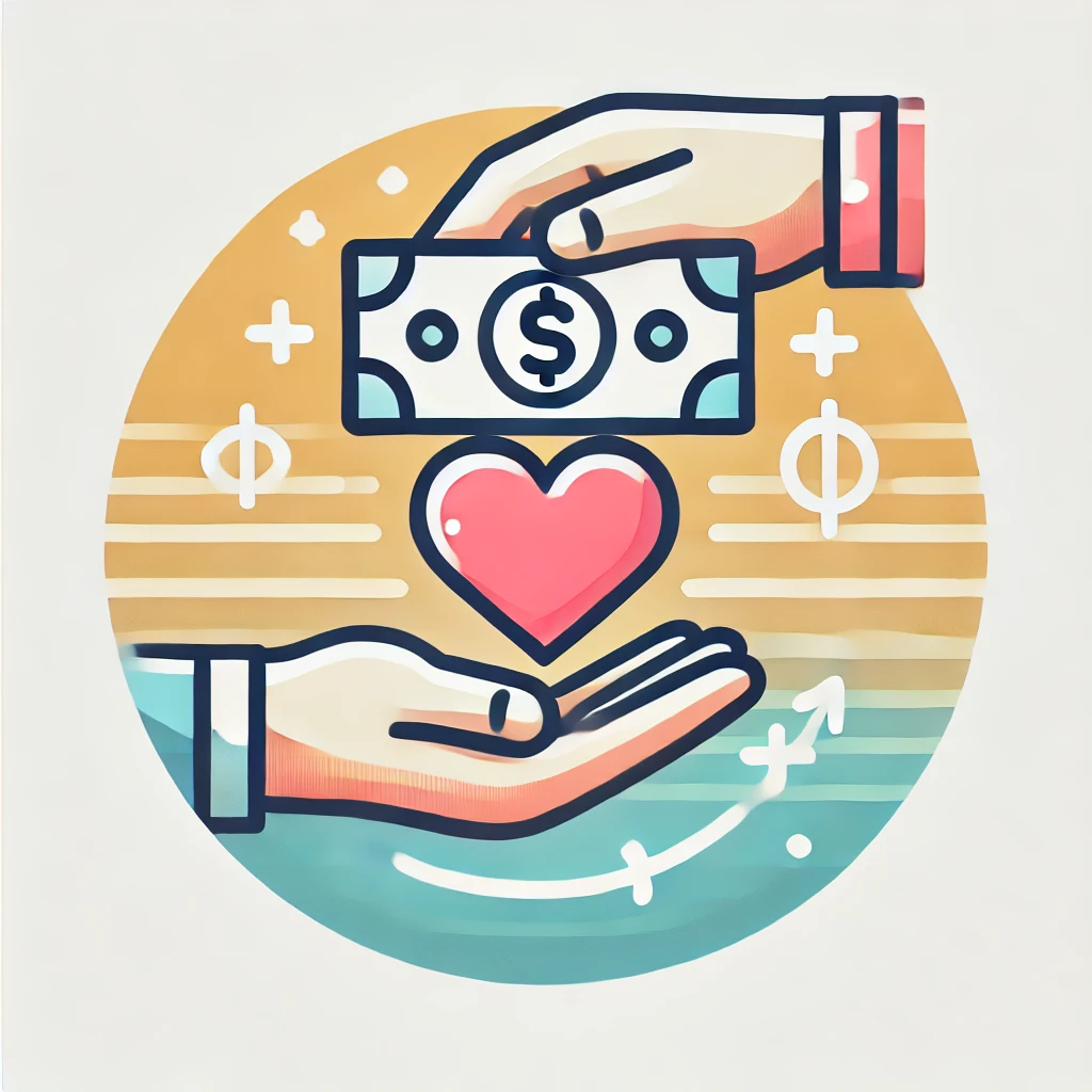 DALL·E 2024-12-04 08.30.04 - Create an icon for family financial support, showing a heart and hands exchanging money, in a cohesive, modern design style with a solid white backgro